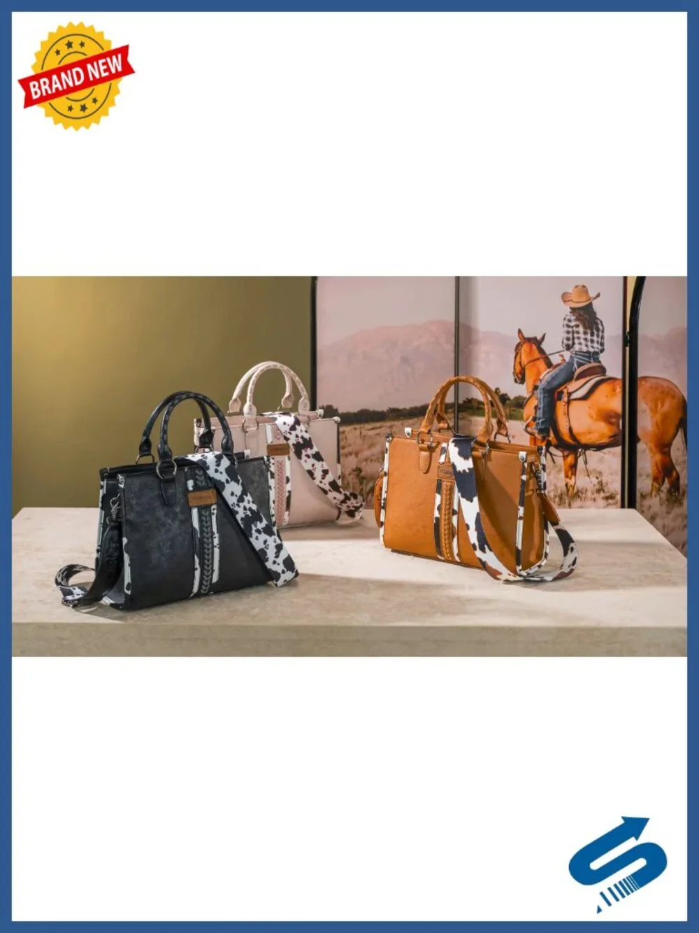 Western Cow Print Tote Bag with Top Handles Vegan Leather Satchel Purse